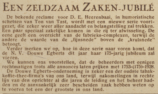 717155 Advertentie van de N.V. Douwe Egberts Tabaksfabrieken, gevestigd in Joure en in Utrecht (Catharijnekade 10), ...
